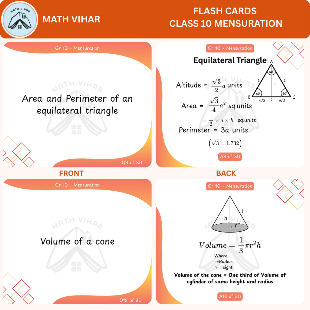 Grade 10 - MENSURATION - Flash Cards