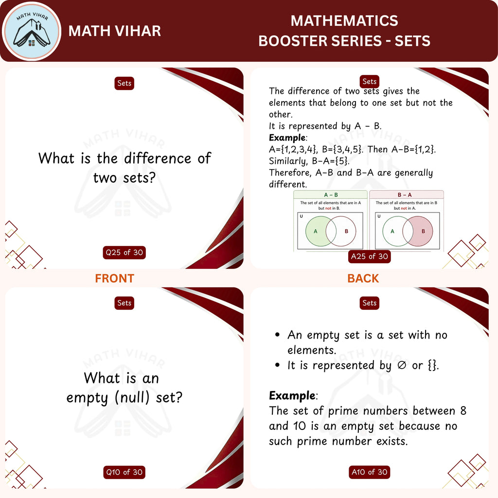 Sets Flash Cards for Class 7 and Above | 30 Score Booster Cards | All Curriculum CBSE, ICSE, IGCSE | Sets Learning Cards for Exam Prep