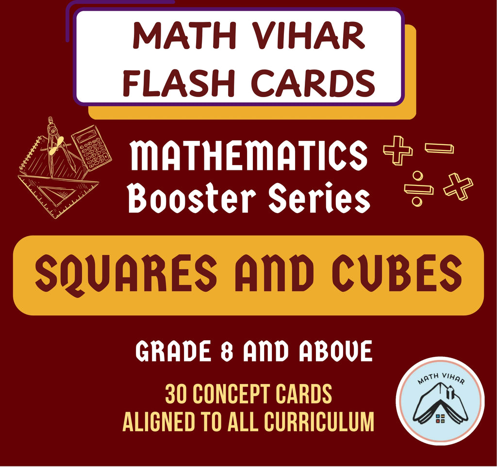 Squares and Cubes Flash Cards for Class 8 and Above | 30 Score Booster Cards | CBSE, ICSE & IGCSE All Curriculum | Learning Cards for Exam Prep