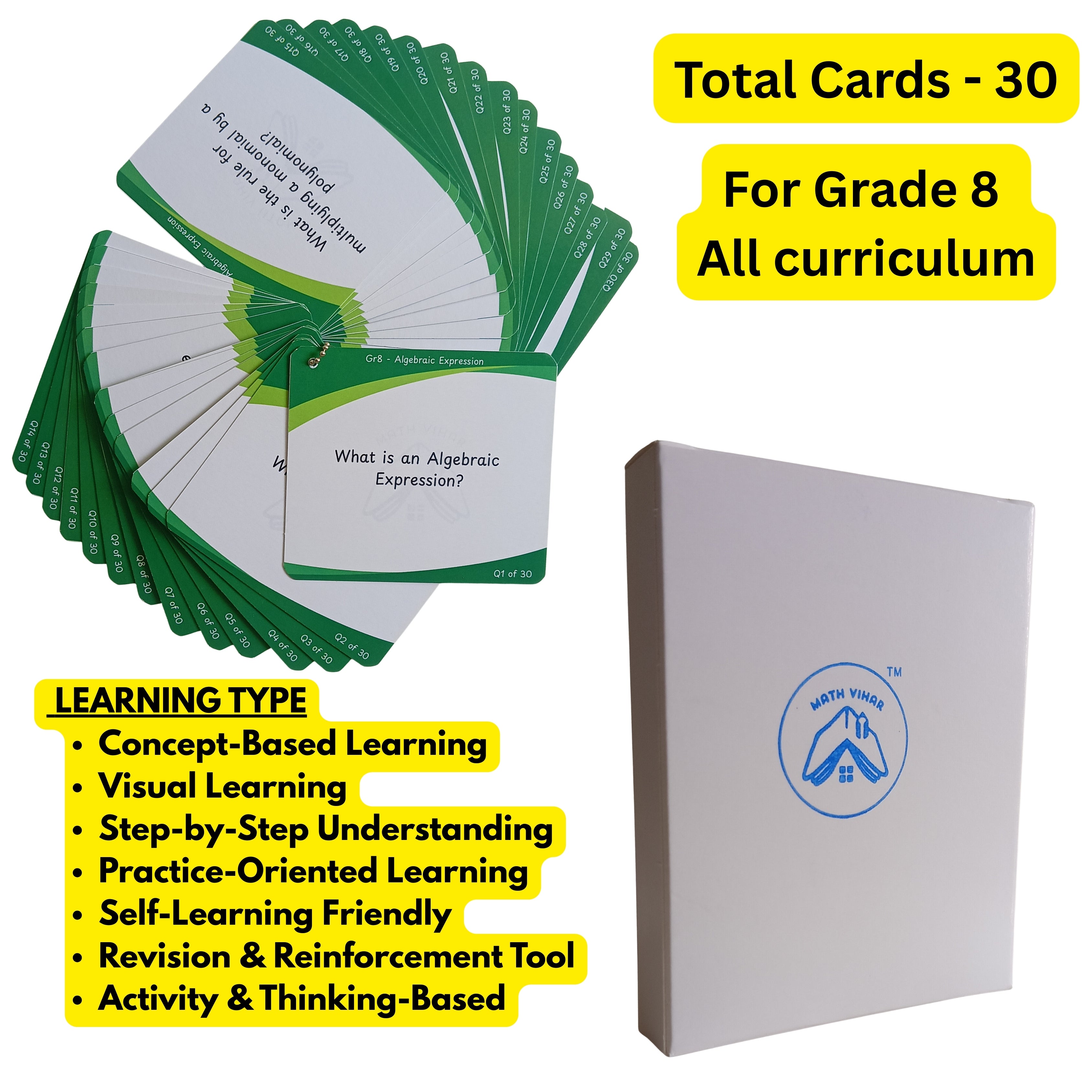 Grade 8 - Algebraic Expressions  - Flash Cards