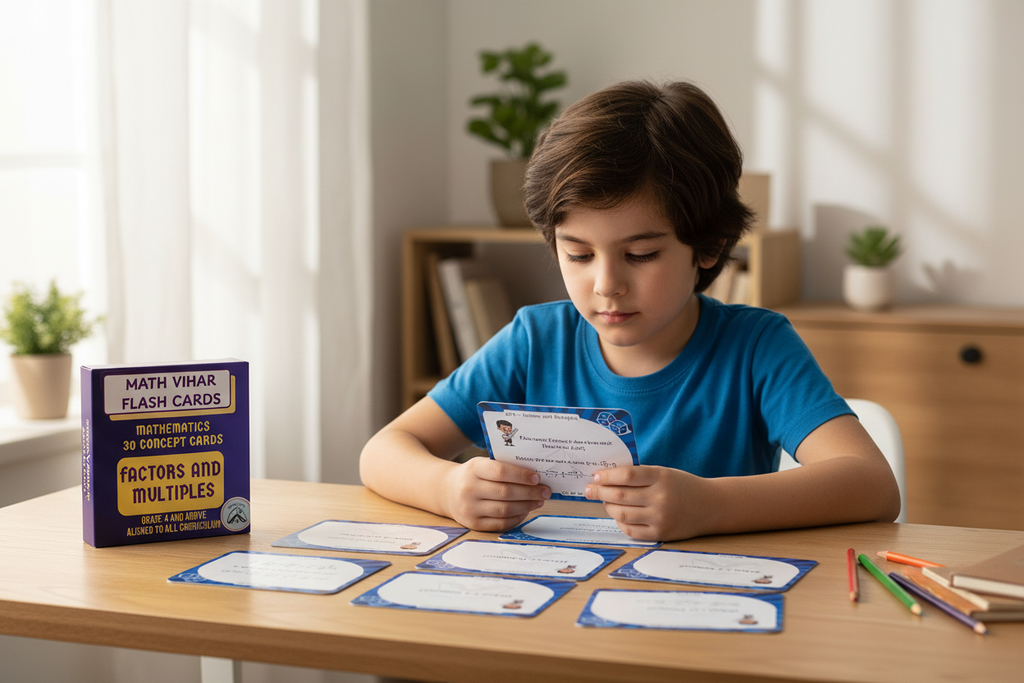 Child studying with flash cards