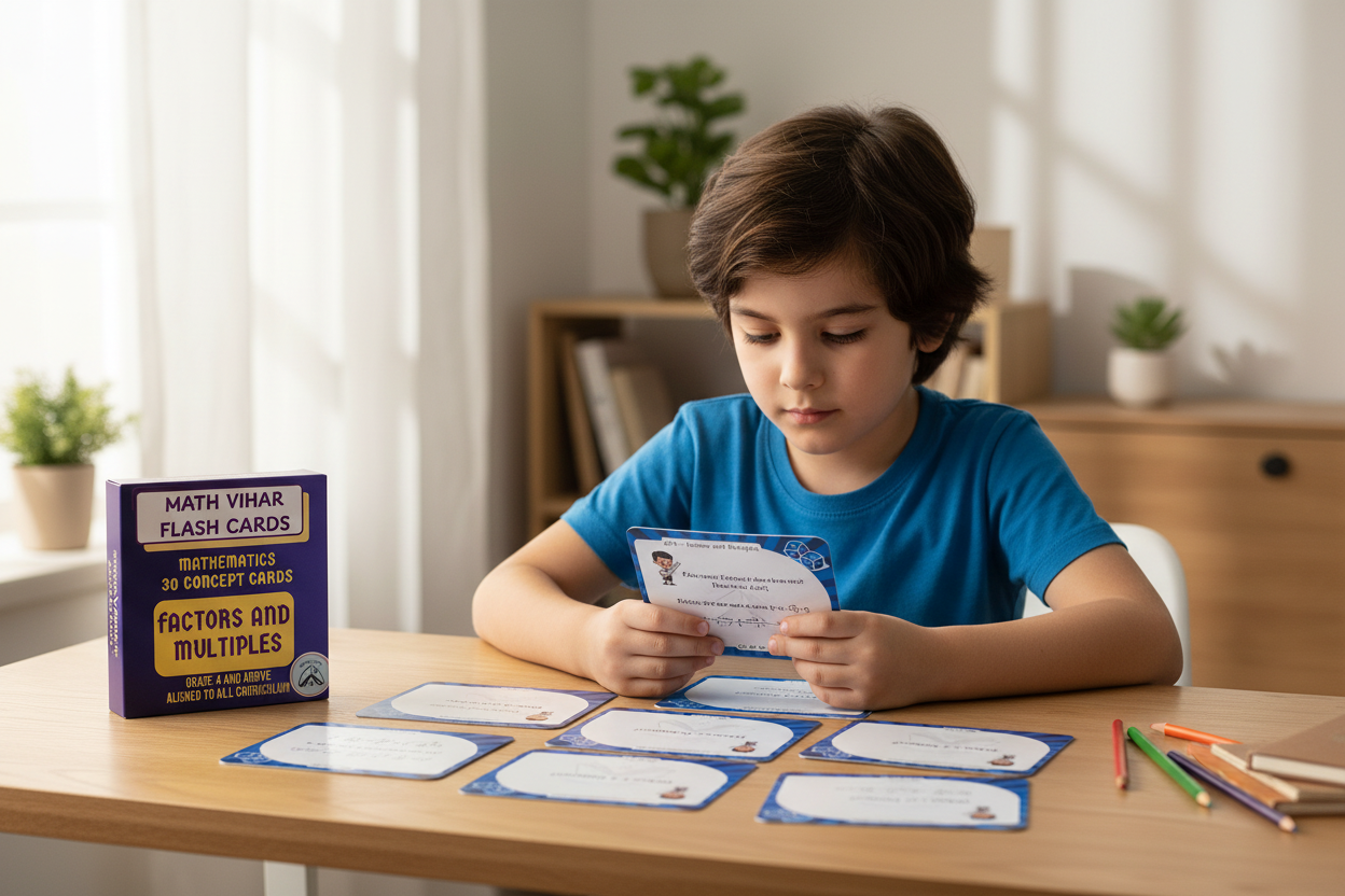 Child studying with flash cards