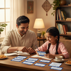 Parent and child learning with Ratio and Proportion Flash Cards