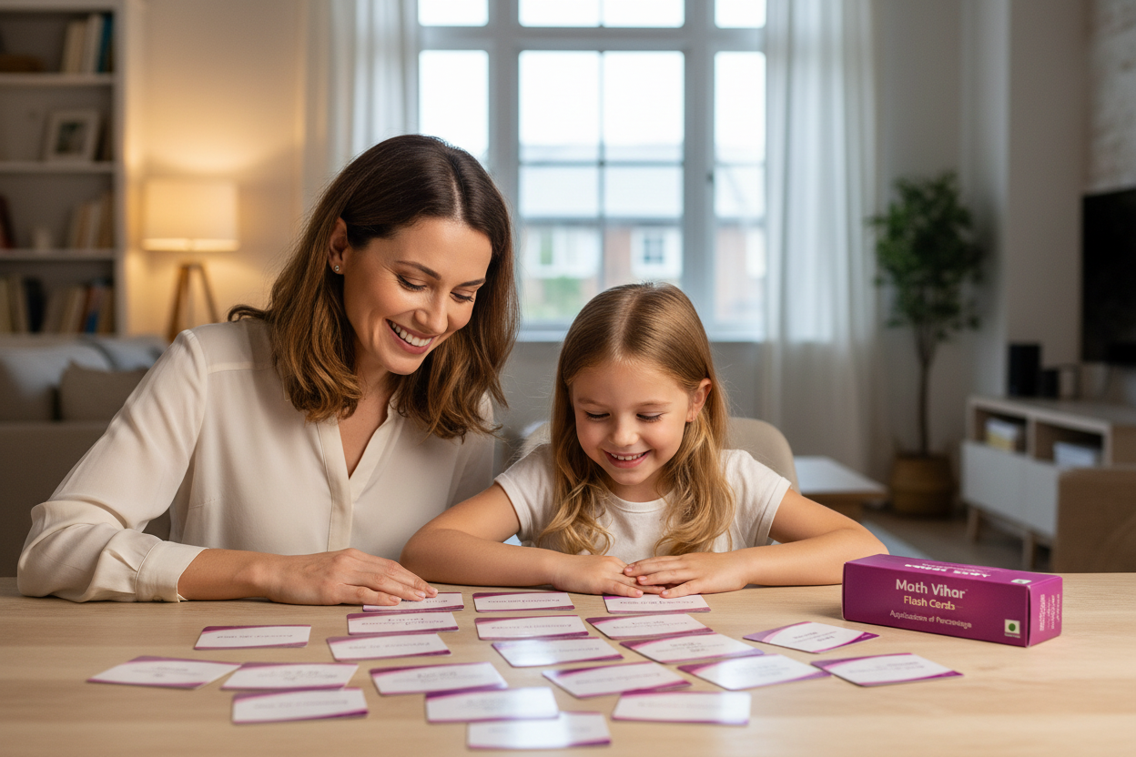 Parent and child with Applications of Percentage Flash Cards