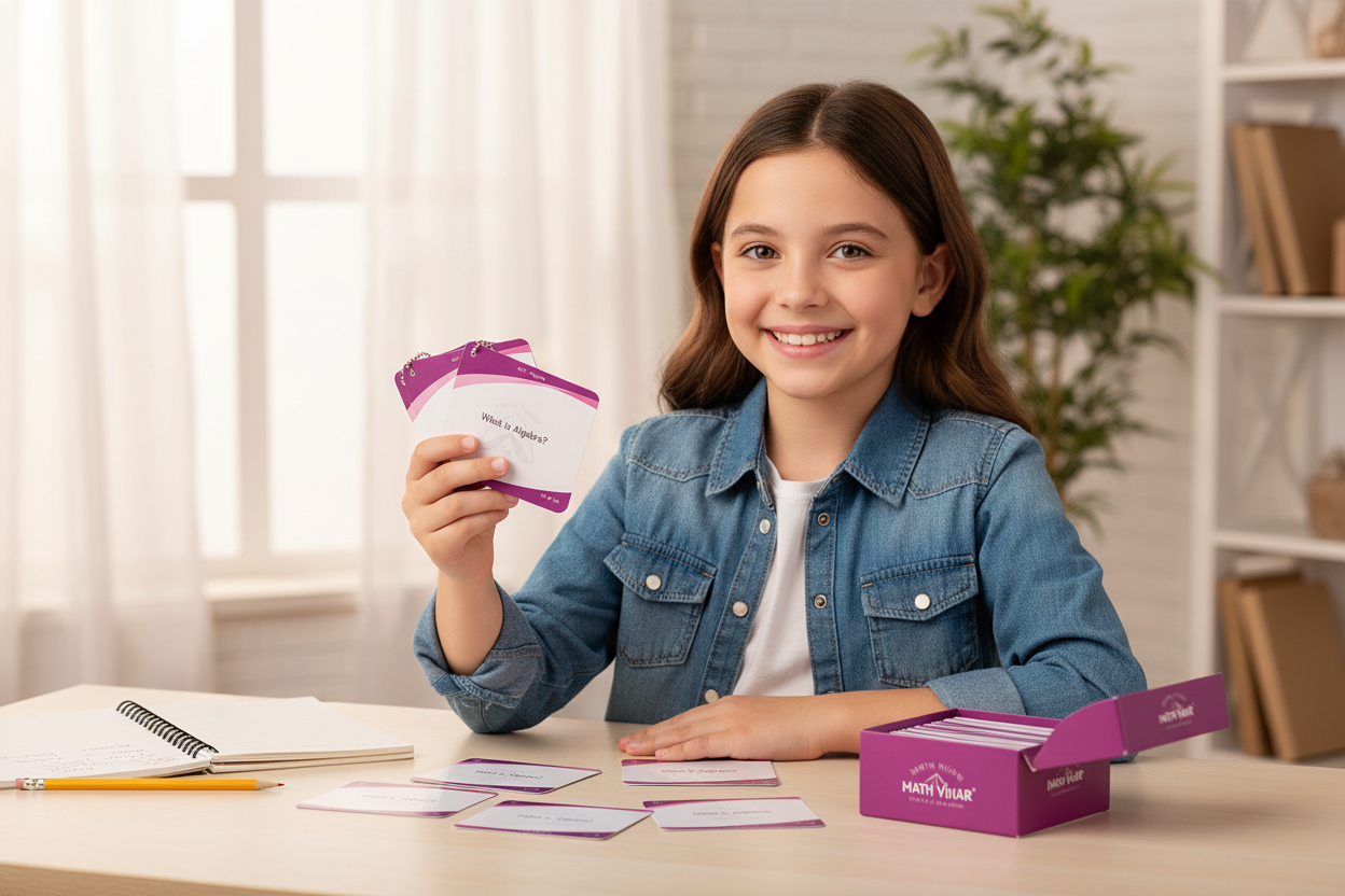 Student studying Algebra Flash Cards